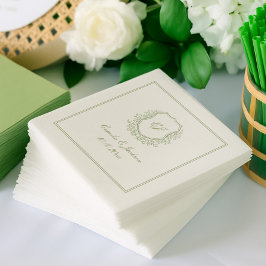 Guardanapo De Papel Crista de Monograma Vintage em Verde Sage para Cas