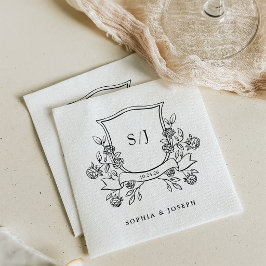 Guardanapo De Papel Crista e Monograma Elegantes Casamento Preto e Bra