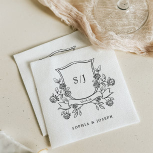 Guardanapo De Papel Crista e Monograma Elegantes Casamento Preto e Bra