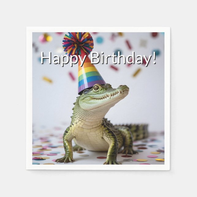 Guardanapo De Papel Crocodilo Usando um Chapéu de Aniversário com List (Frente)