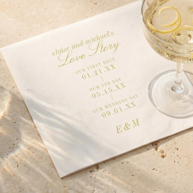Guardanapo De Papel Cronologia do Clássico Casamento Chartreuse de Fil (Classic Love Story Timeline Chartreuse Wedding Napkins
)
