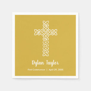 Guardanapo De Papel Cross on Bright Dourado Commune Baptism Christenin