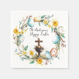 Guardanapo De Papel Cruz com ovos decorativos I Páscoa floral