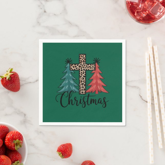 Guardanapo De Papel Cruz de Leopardo Árvores de Natal Cristãs  (Insitu)