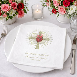 Guardanapo De Papel Cruz de Ouro Corações Rosas Vermelhas Funeral 