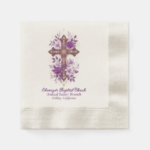 Guardanapo De Papel Cruz Floral de Aquarela Roxo Elegante Dourado