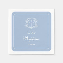 Guardanapo De Papel Cruz Floral Simples no Batismo Azul Claro