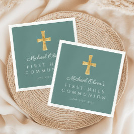 Guardanapo De Papel Cruz Religiosa Garoto Verde Primeira Comunhão Sagr