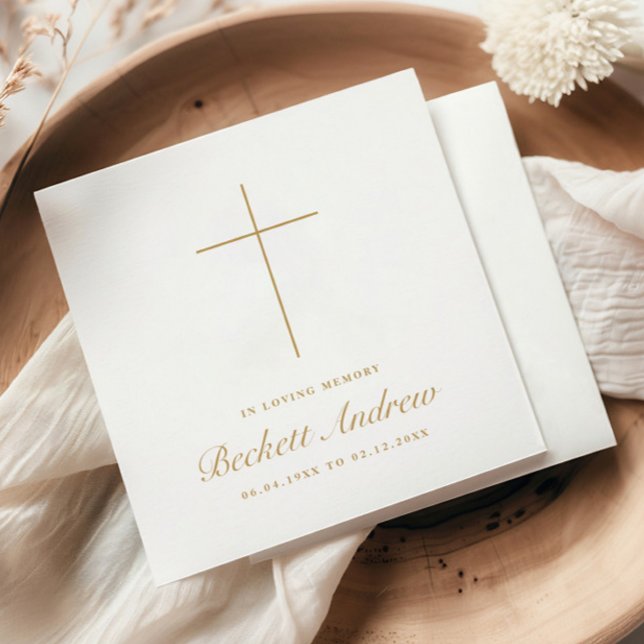 Guardanapo De Papel Cruz Simples em Dourado Memorial Funeral  (In lLoving Memory Simple Cross Memorial Funeral Napkin.)