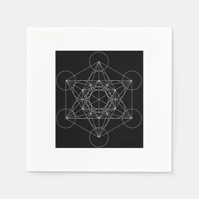 Guardanapo De Papel Cubo de Metatron Preto & Branco (Frente)