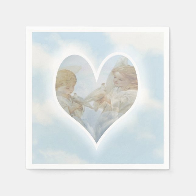 Guardanapo De Papel Cuidar e Preocupar Cherubs com Doves (Frente)