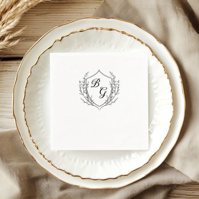 Guardanapo De Papel Cumeeira de casamento com monograma clássico preto (Criador carregado)
