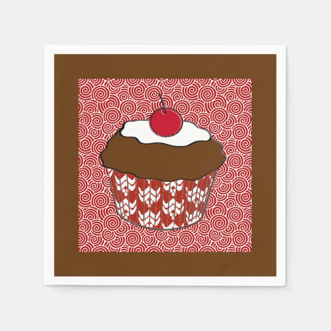 Guardanapo De Papel Cupcake de chocolate em padrão vermelho e branco (Frente)