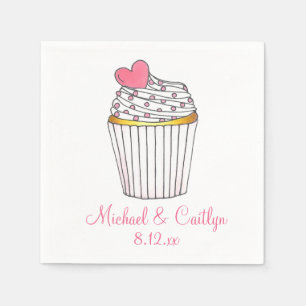 Guardanapo De Papel Cupcake de Coração Rosa Personalizado Casamento Na