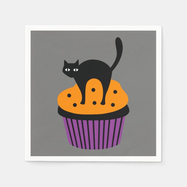 Guardanapo De Papel Cupcake de gato Halloween (Frente)
