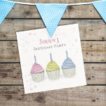 Guardanapo De Papel Cupcakes de Pastel de Cores Aquáticas Cólvoras de<br><div class="desc">Este design apresenta cupcakes de aquarela cor-de-rosa fofinha, uma divertida velas de aniversário tratam sobremesa, um guardanapo de papel festa de aniversário branco, um roteiro de caligrafia na moda, uma simples fonte minimalista de tipografia, um glacé e borrifados brancos, uma bonita cor pastel colorida, para crianças crianças, adolescente infantil, uma...</div>