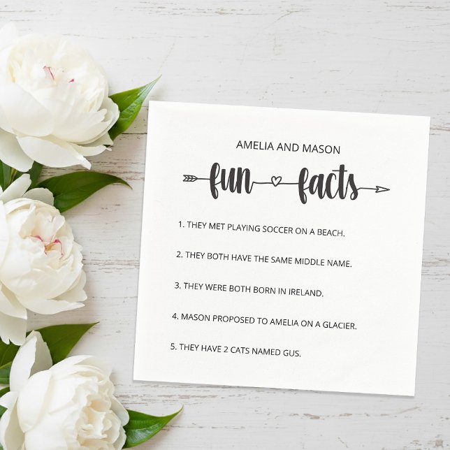 Guardanapo De Papel Cupid's Arrow Script Minimal Fun Facts Wedding (Cupid's Arrow Script Minimal Fun Facts Wedding Napkins)