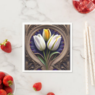 Guardanapo De Papel Curvas Graciosas: Tulipa Branca na Design Art Nouv