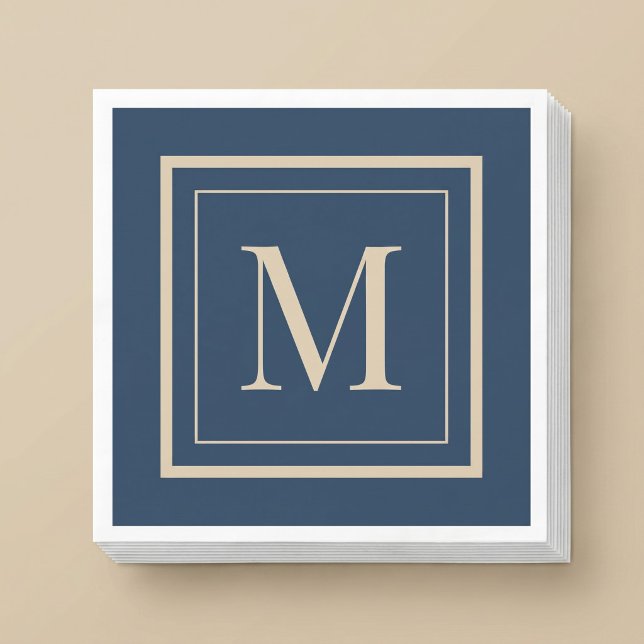 Guardanapo De Papel Custom Blue & Vanilla Framed Monogram (Criador carregado)