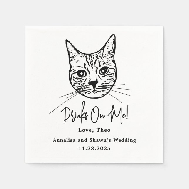 Guardanapo De Papel Custom Cat Cocktail Napkins Wedding (Frente)
