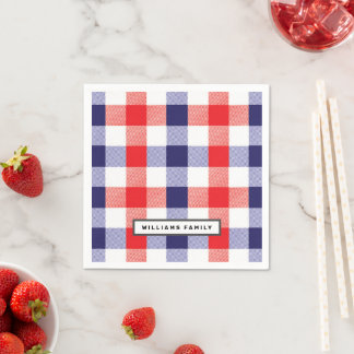 Guardanapo De Papel Custom Family Name Red and Blue Plaid