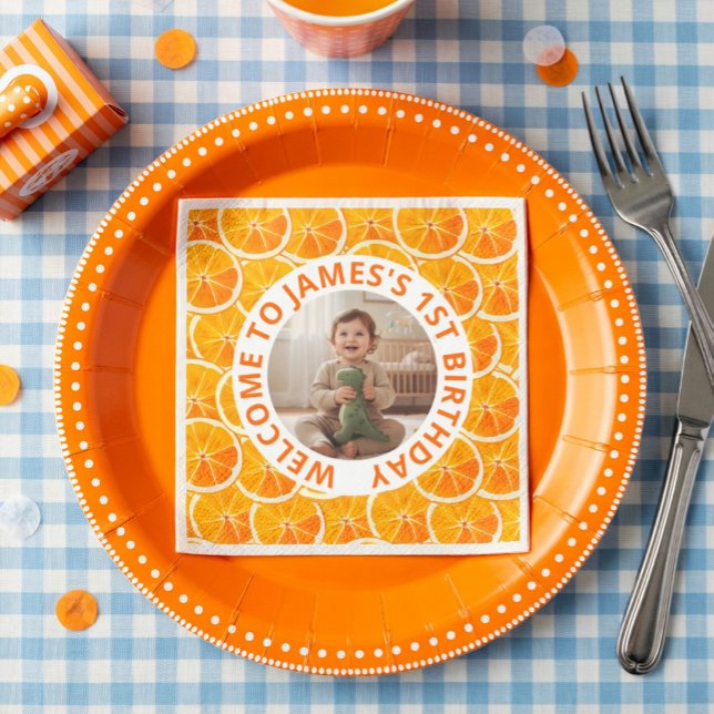 Guardanapo De Papel Custom First Birthday Paper Napkins with Photo (Criador carregado)