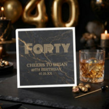 Custom "Forty" Black Marble & Gold Birthday Party