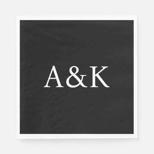 Guardanapo De Papel Custom Initials on Black Wedding (Frente)