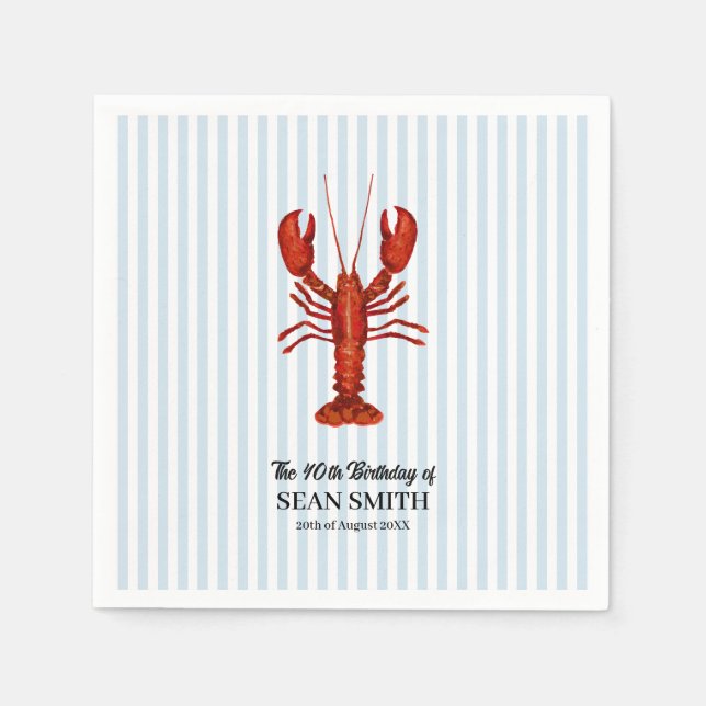Guardanapo De Papel Custom Lobster Boil Nautical Blue Stripe (Frente)