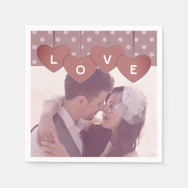 Guardanapo De Papel Custom Love Hearts Banner Overlaid Custom Photo (Frente)