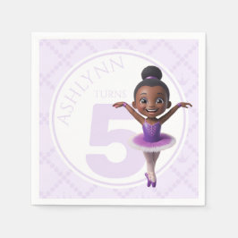 Guardanapo De Papel Custom Name & Age Purple Ballerina Kids Birthday