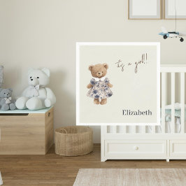 Guardanapo De Papel Custom Name Teddy Bear It's a Girl Baby Shower