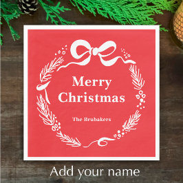 Guardanapo De Papel Custom Red Modern Hand Drawn Bow Merry Christmas