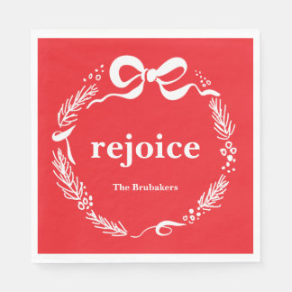 Guardanapo De Papel Custom Red Modern Hand Drawn Bow Rejoice Christmas