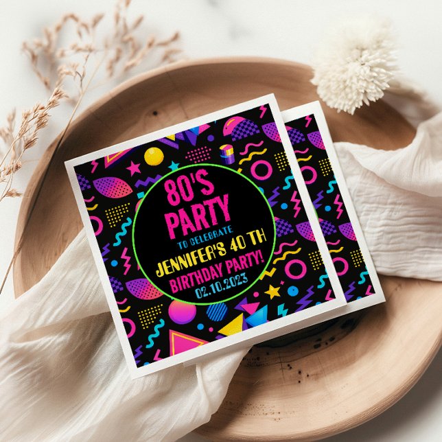 Guardanapo De Papel Custom Retro Neon 80’s Birthday – Fun Adult  (Custom Retro Neon 80’s Birthday – Fun Adult Napkins
)