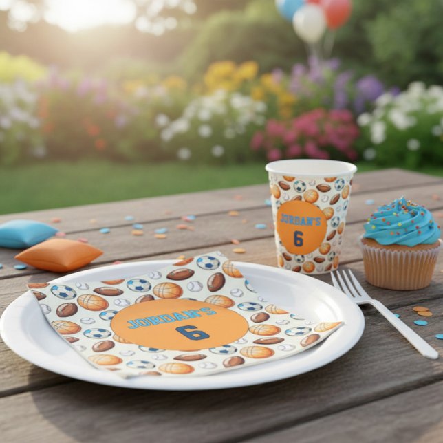 Guardanapo De Papel Custom Sports Balls Birthday Napkins with Name  (Criador carregado)