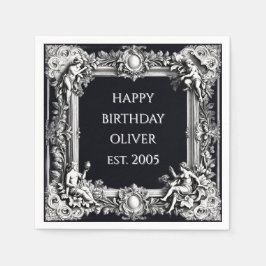 Guardanapo De Papel Custom Victorian Scroll Frame Napkin – black