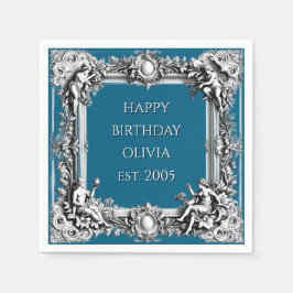 Guardanapo De Papel Custom Victorian Scroll Frame Napkin – dark blue