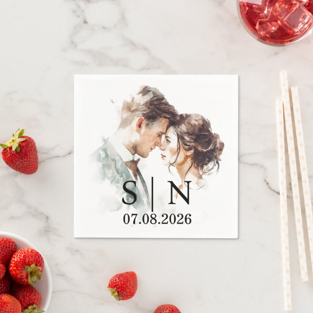 Guardanapo De Papel Custom Wedding Napkin – Photo, Initials & Date (Insitu)