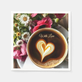 Guardanapo De Papel Custom "With Love"  Cup of Coffee & Red Poppies 