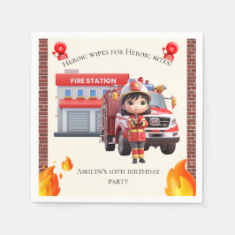 Guardanapo De Papel Cute Adorable 3D Firefighter Girl with Fire Truck