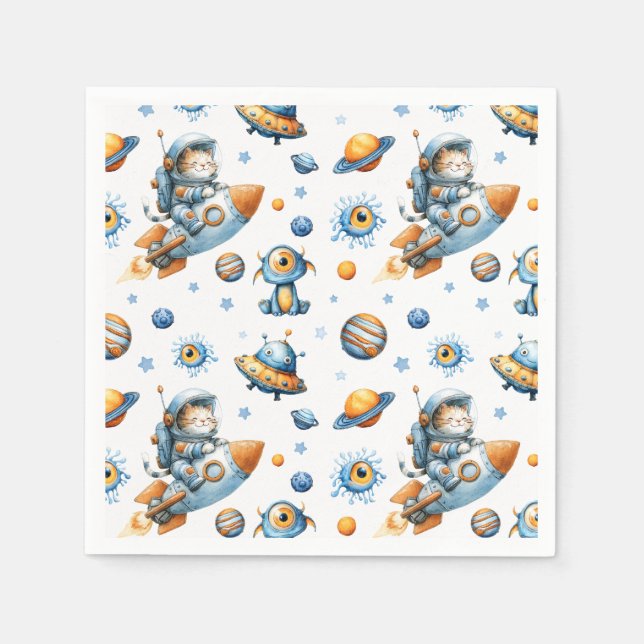 Guardanapo De Papel Cute Astronaut Cat Outer Space Cosmic Pattern  (Frente)