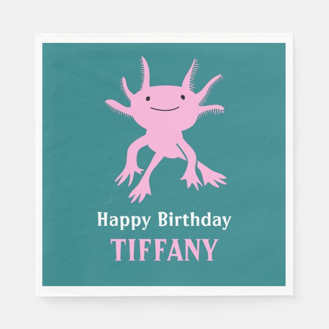 Guardanapo De Papel Cute Axolotl Pink Salamander Birthday Party (Frente)