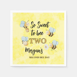 Guardanapo De Papel Cute Bee Two Yellow Black Second Birthday Party