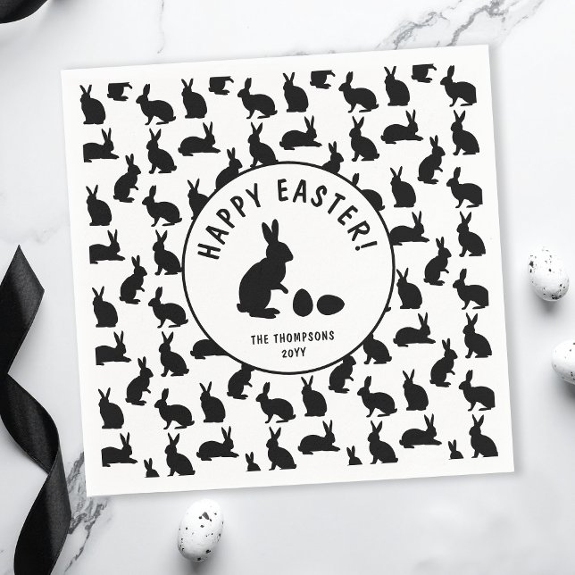 Guardanapo De Papel Cute Black And White Bunnies Modern Easter (Criador carregado)