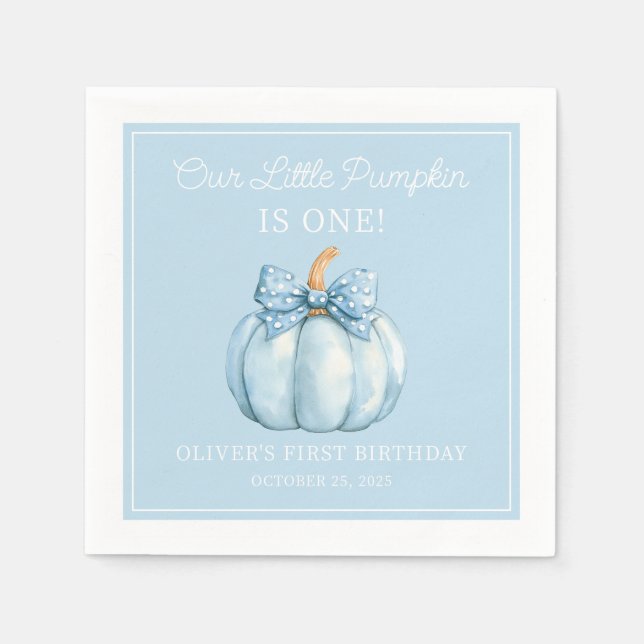Guardanapo De Papel Cute Blue Pumpkin Boy Baby First Birthday (Frente)