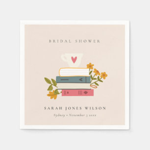 Guardanapo De Papel Cute Blush Pilha de Livros de Histórias Floral Chá