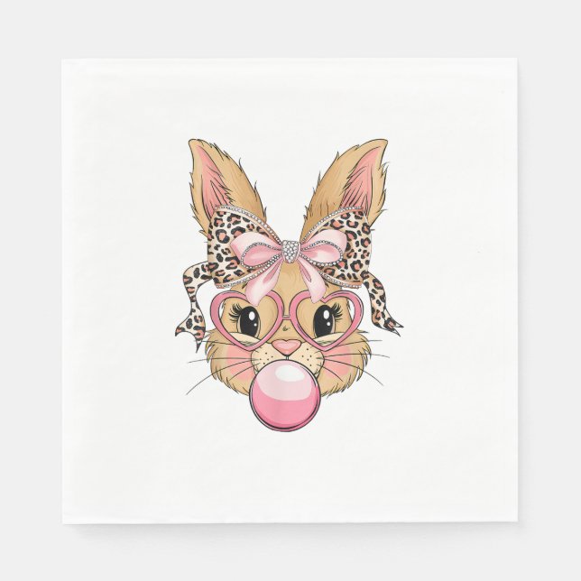 Guardanapo De Papel Cute Bunny Rabbit Face Leopard Glasses Girl Happy  (Frente)