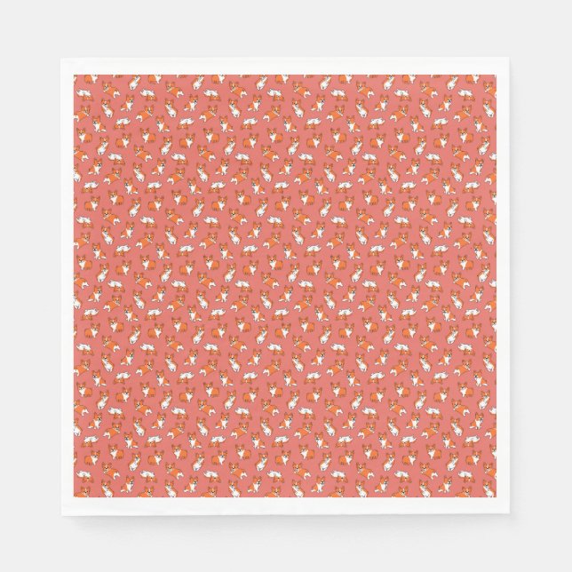 Guardanapo De Papel cute cartoon pet dog corgis pattern red background (Frente)