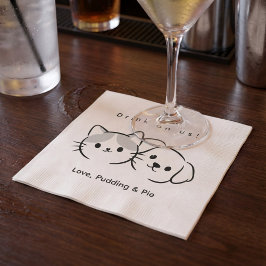 Guardanapo De Papel Cute Cat & Dog Line Art "Drink on Us!" Cocktail Na